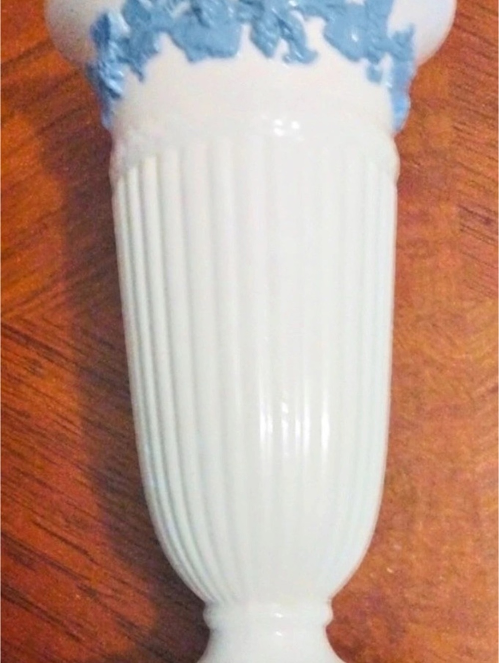 Wedgwood Embossed Queens Ware Trumpet Vase White & Blue